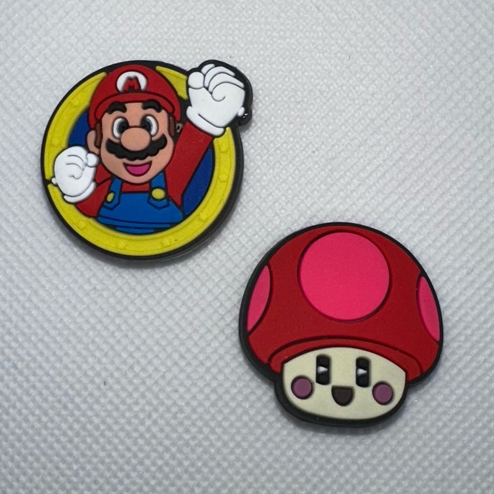 Retro Video Game Shoe Charms Plumber Character Mushroom 2pc Set-New Without Tags